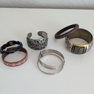 Set of Stylish Bracelets in Silver, Brown, and Gold